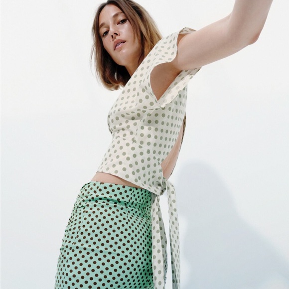 ZARA Polka Dot Wrap Crop Top open back blouse - Picture 3 of 7